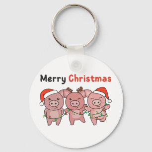 Porcos de Natal bonitos Porcos Feliz Chaveiro de N