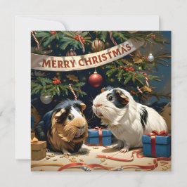 Porcos-guineis E Cartão De Nota De Natal De Árvore