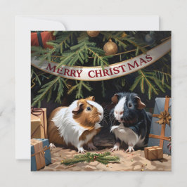 Porcos-guineis E Cartão De Nota De Natal De Árvore