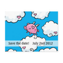 porcos voam cartão postal de salvar a data