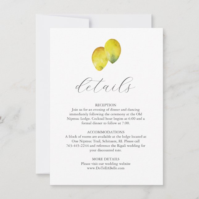 Pormenores de Casamento Cartão de Embarque Limões  (Frente)