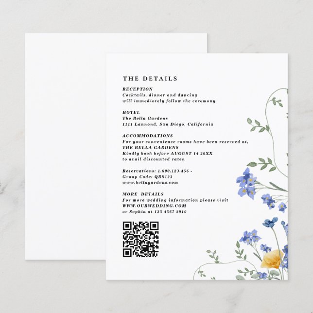 Pormenores de flor selvagem Código QR Cartões de I (Frente/Verso)