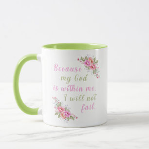 "Porque Meu Deus Está Dentro de Mim" Caneca Floral