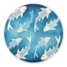 Porquil Indigo Koi Design Elegante Watercolor Knob