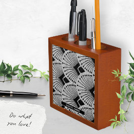 Porta-caneta Arte Clássico Art Déco Cinza Preto Branco Padrão P