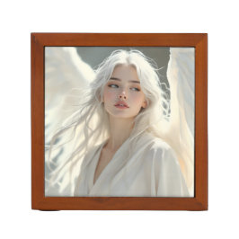 Porta-caneta Guardião Luminoso - Anjo da Aurora Prateada