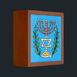 Porta-caneta Magen Persa David Menorah<br><div class="desc">Esta imagem foi adaptada de um antigo azulejo judeu persa e apresenta uma menorah com um Magen David (Estrela de David) enquadrado por ramos de oliveira. As imperfeições da imagem original pintada à mão foram preservadas.</div>