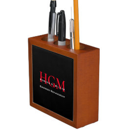 Porta-caneta Monograma de negócios branco preto vermelho