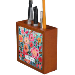 Porta-caneta Monograma Floral Colorido Elegante