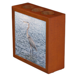 Porta-caneta organizador de mesa Garça Azul