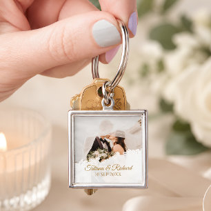 Porta-chaves de foto de casamento personalizado