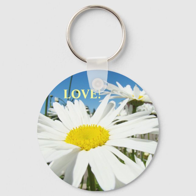 Porta-chaves LOVE! Flores de Margarida Brancas Céu (Frente)