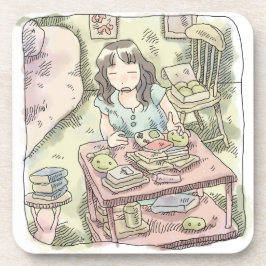 PORTA-COPO さないやじ　散らかったお部屋の雑貨の置いてある棚を片付ける女性のイラスト