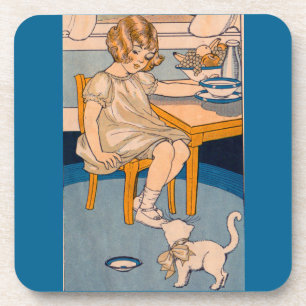 Porta-copo 1920 menina e seu gatinho branco