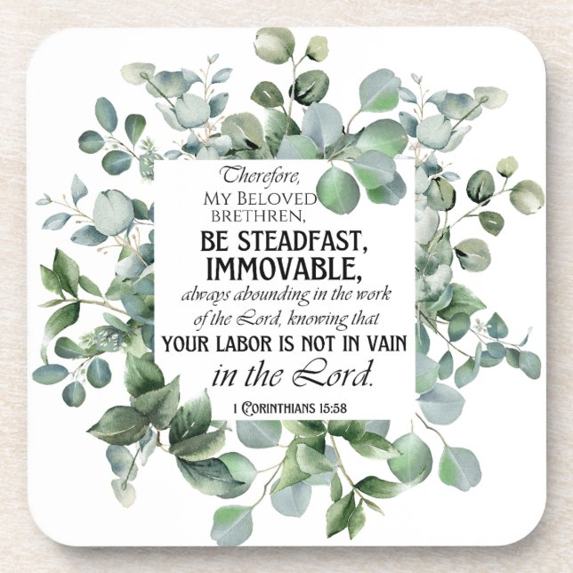 Porta-copo 1 Corinthians 15:58 Inspirational Verse Eucalyptus (Frente)