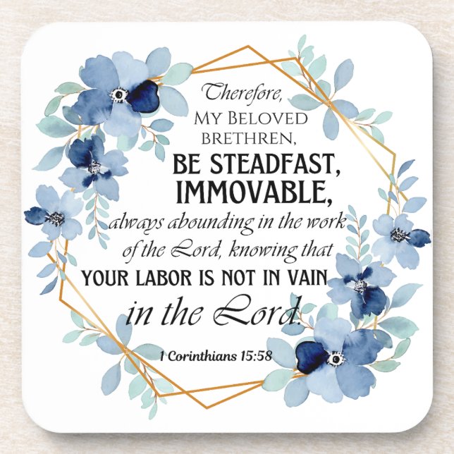 Porta-copo 1 Corinthians 15:58 Inspirational Verse Floral (Frente)