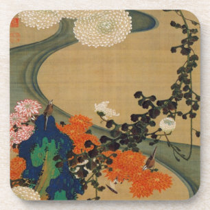 Porta-copo 29. 菊花流水図, crisântemo do 若冲 & córr