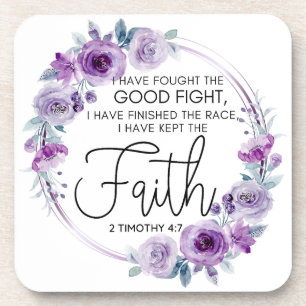 Porta-copo 2 Timothy 4:7 Eu mantive a fé Purple Floral