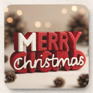 Porta-copo 3D Rendered Red and White Merry Christmas Text