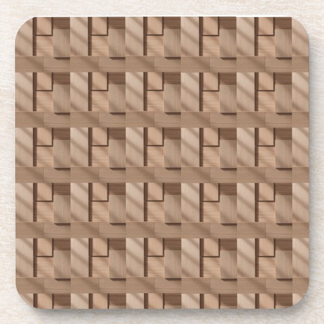 Porta-copo 3D Wooden Block Pattern with Light Brown Grain and (Frente)