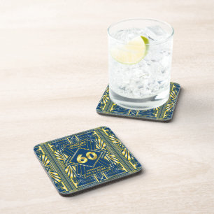 Porta-copo 60º aniversário Art Deco Dourado Excelente Azul 