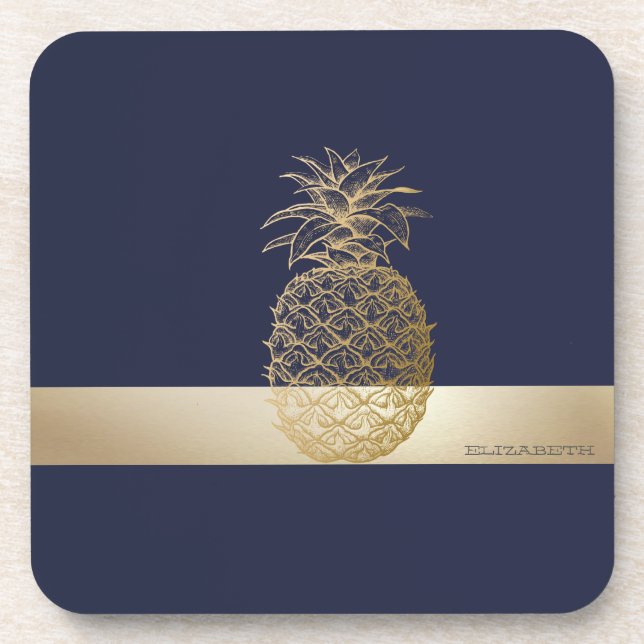 Porta-copo Abacaxi Dourado,Listra -Personalizado  (Frente)