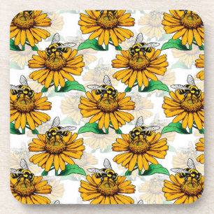 Porta-copo Abelha na Design de padrão de flores de girassol