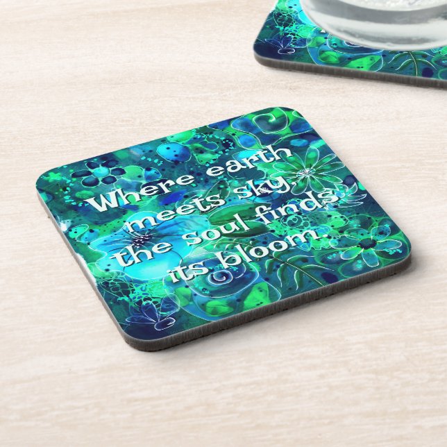 Porta-copo Abstract Floral Teal Blue Green Personalized (Left Side)