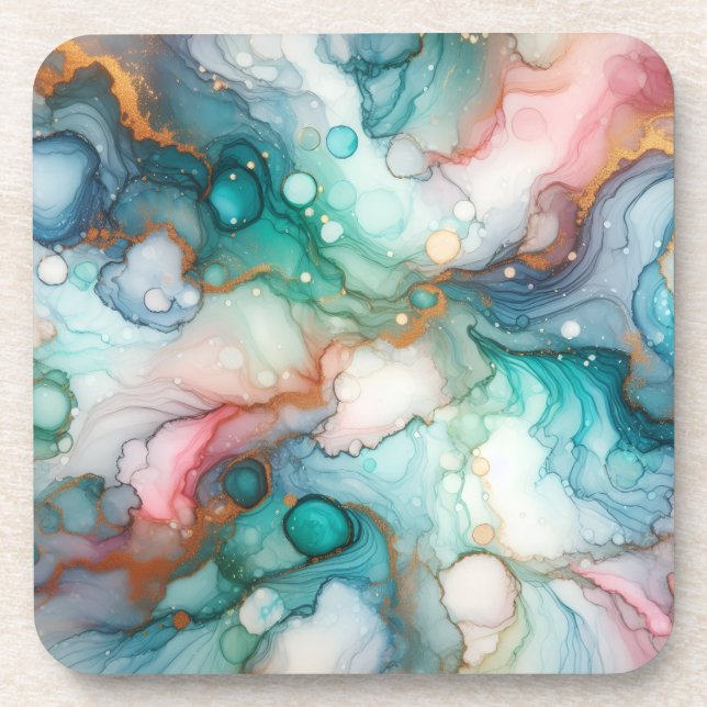 Porta-copo Abstract in Pink, Teal, Blue, and Gold (Frente)