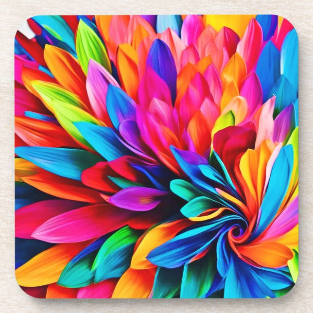 Porta-copo Abstrato de Flor Arco-Íris Vibrante (Frente)