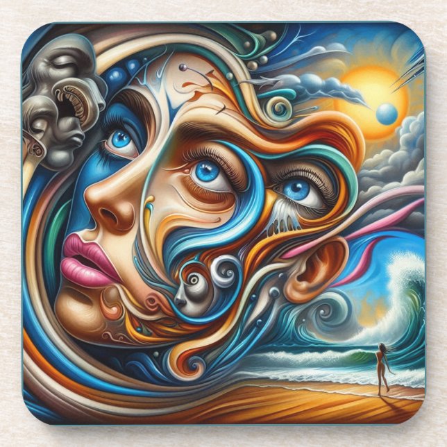 Porta-copo Abstrato Dreamscape Ocean Serenity & Cosmic Wonder (Frente)