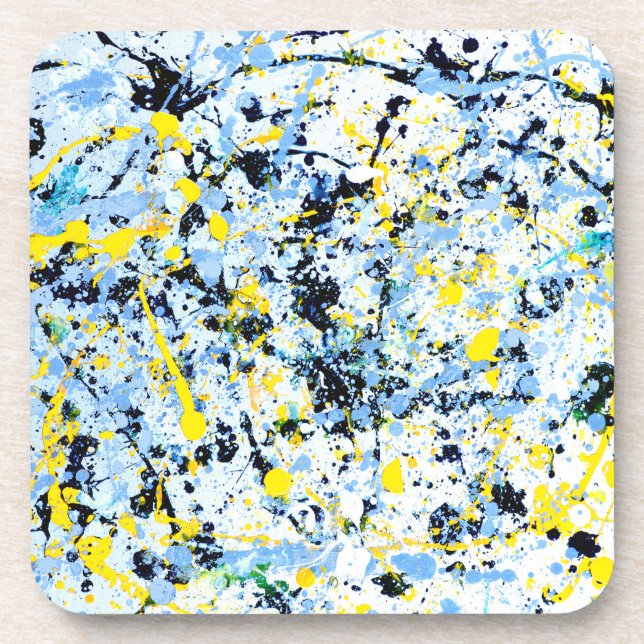 Porta-copo Abstrato em azul, amarelo e preto (Frente)