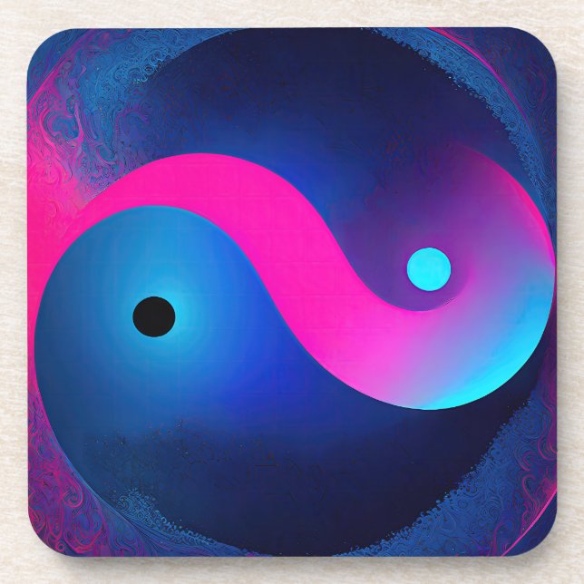 Porta-copo Abstrato Serenidade: Yin Yang em Rosa e Blues (Frente)
