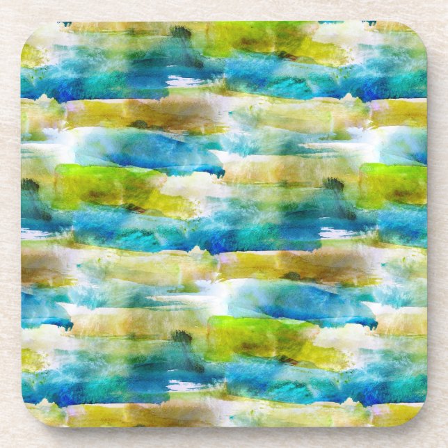 Porta-copo abstrato verde aquarela, azul (Frente)