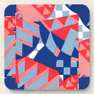 Porta-copo abstrato vermelho branco e impressão azul nº 1