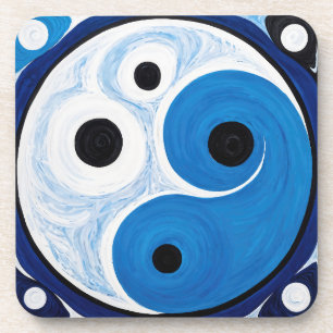 Porta-copo Abstrato Yin Yang: Modernista Azul e Branco
