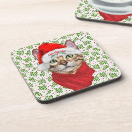 Porta-copo Abyssinian Cat Ho Ho Santa Hat Feliz Natal