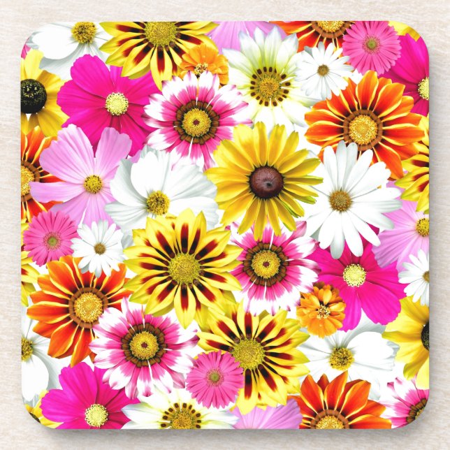 Porta-copo Acessórios com padrão de flores rosa e amarelo des (Frente)