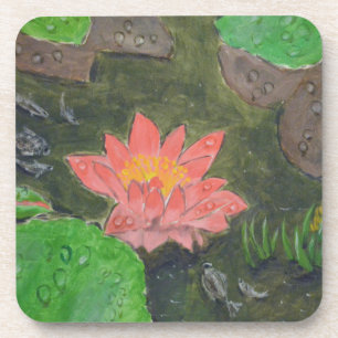 Porta-copo acrílico na canvas, flor de lírio de água rosa