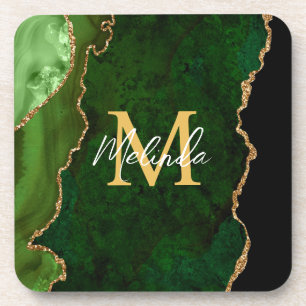Porta-copo Agate de mármore verde e Dourado