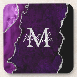 Porta-copo Agato de mármore roxo e prateado