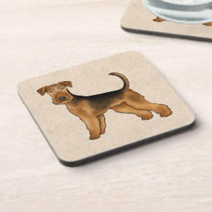 Porta-copo Airedale Terrier Cachorro Cartoon Fofo em Bege