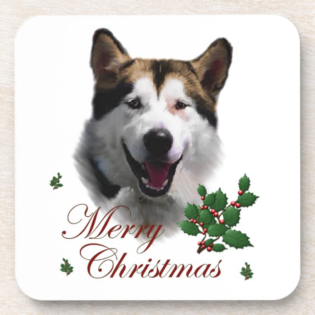 Porta-copo Alaskan Malamute Natal (Frente)