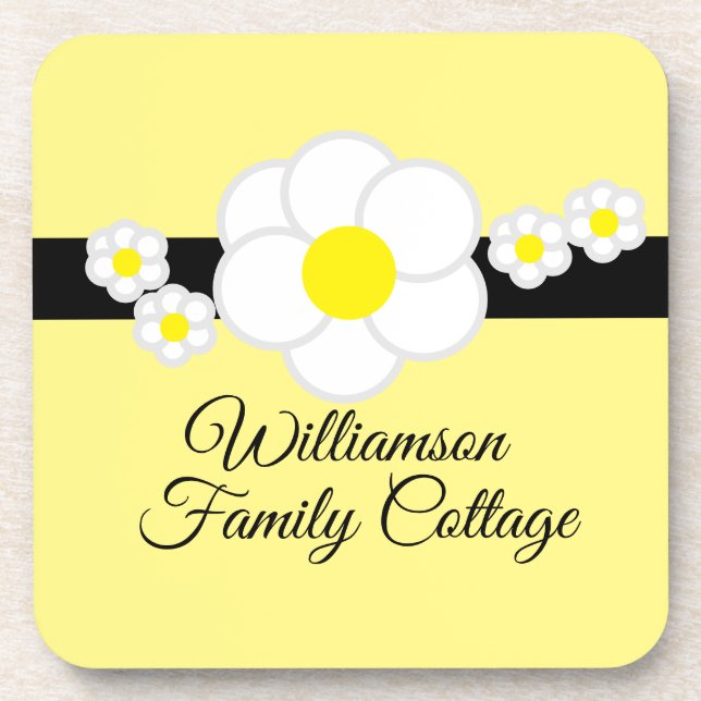 Porta-copo Algodão da Família Elegante Amarelo-Stripe-Preta-D (Frente)