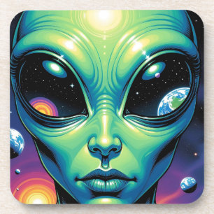 Porta-copo Alienígena face com planetas reflexões nos olhos