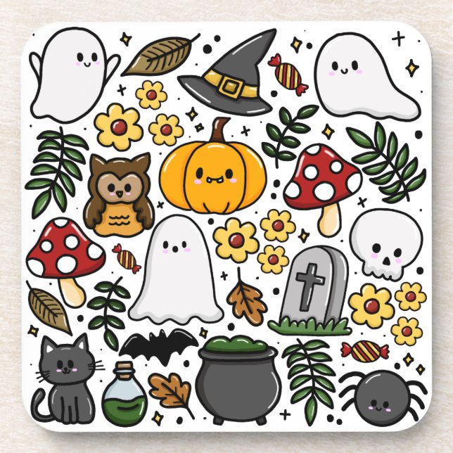Porta-copo Almofada com estampa fofa de Halloween (Frente)
