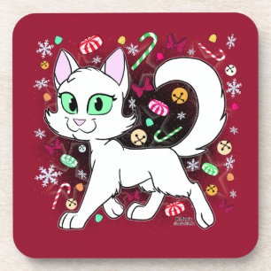 Porta-copo Almofada Redonda do Gato de Natal (Vermelho)
