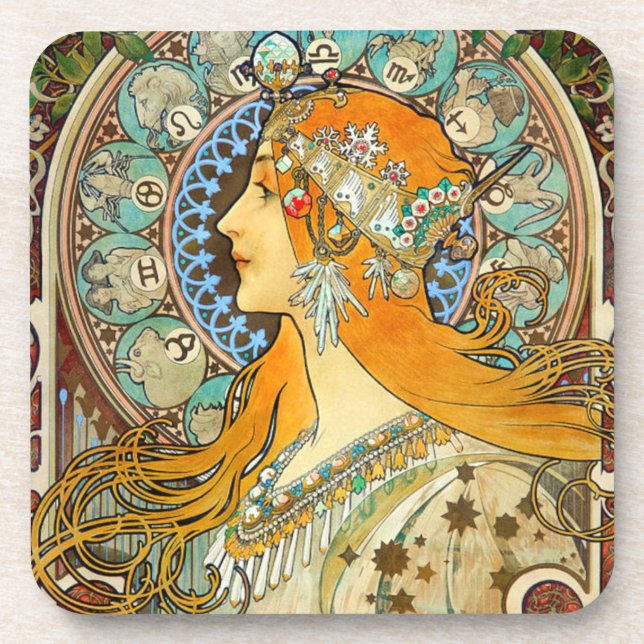 Porta-copo Alphonse Mucha Art Nouveau Zodiac (Frente)