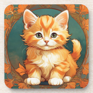 Porta-copo Alphonse Mucha Style Orange Cat