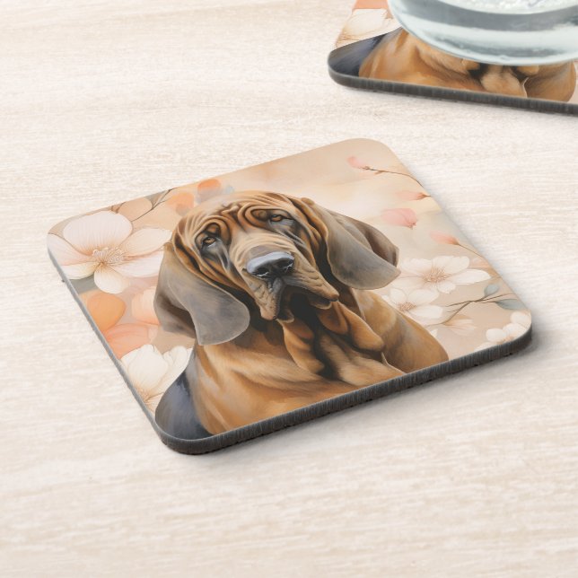 Porta-copo Amante de Cães Bloodhound e Flores de Pessegueiro (Left Side)